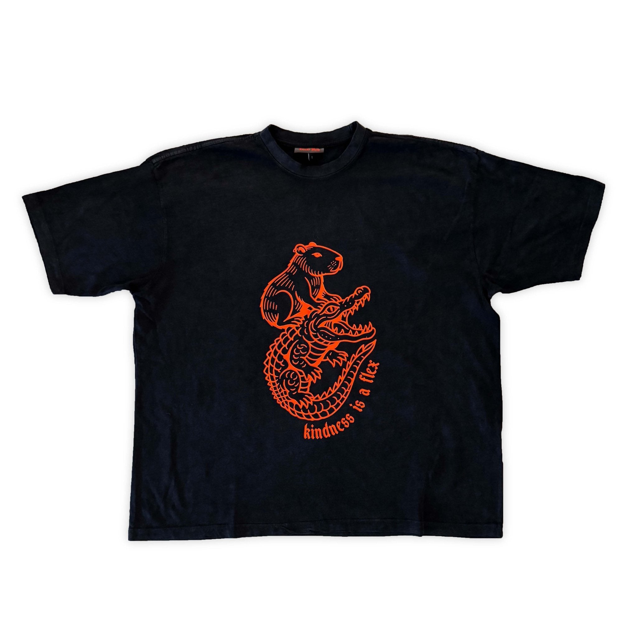 Kindness Is a Flex Charcoal Tee – Capybara x Gator Graphic - Tricki Woo