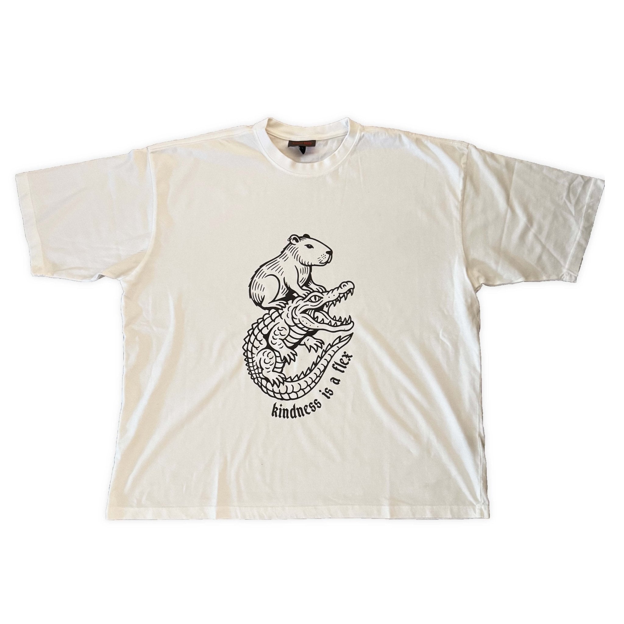 Kindness Is a Flex White Tee – Capybara x Gator Graphic - Tricki Woo